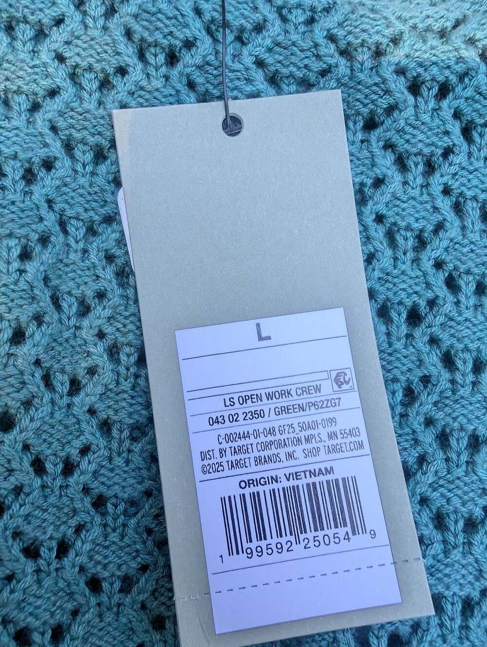 Goodfellow & Co LS Open Work Crew Sweater Size L Green